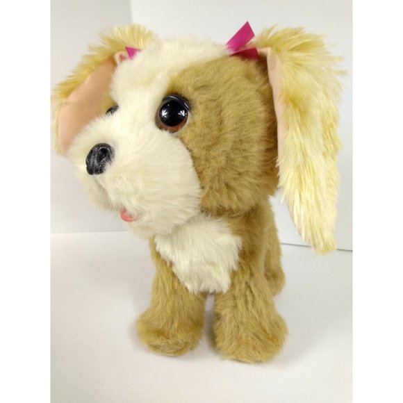 FRF PUPPY DOG BARKS, WALKS & PANTS BROWN & WHITE BIG EYES 9" PUPPY DOG Pink Bows - Picture 2 of 12